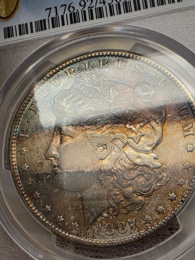 USA United States Silver 1887 O Morgan Dollar PCGS Uncirculated Details Beautiful Toning