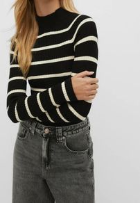 Stradivarius black & cream striped knit long sleeve