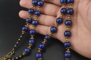 Vintage Blue Lapis Lazuli &amp; Brass Beads Gemstone Necklace