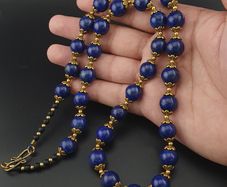 Vintage Blue Lapis Lazuli & Brass Beads Gemstone Necklace