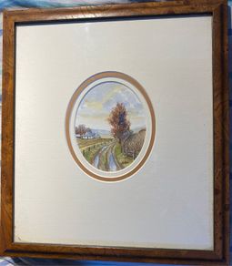 picture a small watercolour signed in a walnut frame