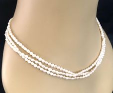 Vintage Rice Pearl Necklace: Triple Strand