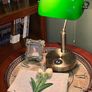 Bankers Office Desk Lamp, Vintage Green Glass Table Lamp with Brass Base, Classic Retro Light with Wireless Charging&USB Port Image 5