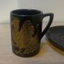 Vintage, Retro, Mid century, "Phoenix" Portmeirion Williams-Ellis/ Cuffley black and gold cups X6 saucers X6 c1970 Image 5