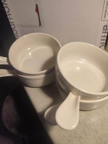 Set Of 4 Large Bowls With Handles By Meadows & Byrne Stoneware Dishwasher, Oven & Microwave Safe