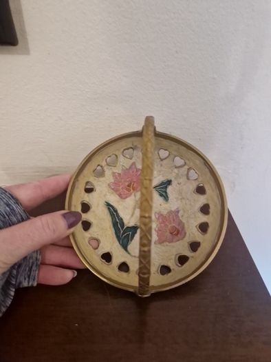 vintage brass and enamel trinket dish