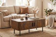 Coffee Table with Storage with Slatted Tambour Sliding Doors and Foot Pads