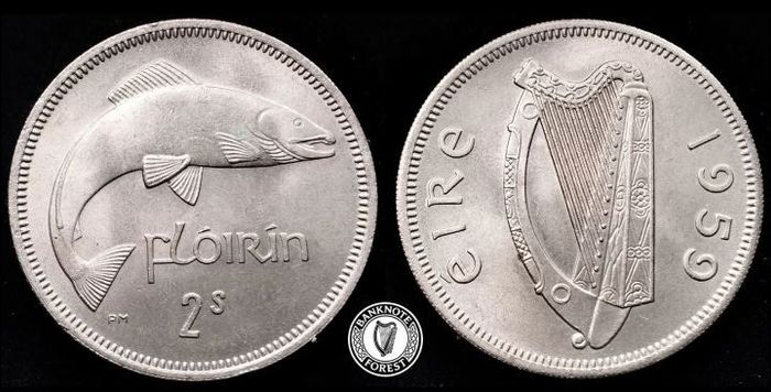 [#2373] - Ireland 1959 | Irish 2s | Irish Florin | Salmon | KM.15a | MS | Mint State