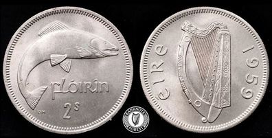 [#2373] - Ireland 1959 | Irish 2s | Irish Florin | Salmon | KM.15a | MS | Mint State