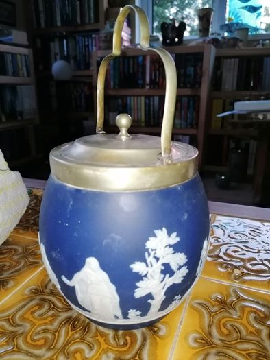 2 Jasperware biscuit /sweet barrels
