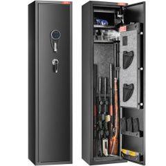5 Rifles Gun Safe, Rifle Safe with Fingerprint & Digital Lock, Gun Storage Cabinet with Built-in Storage Locker, Removable Storage Shelf for Home Long Gun and Pistols