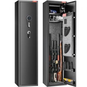 5 Rifles Gun Safe, Rifle Safe with Fingerprint & Digital Lock, Gun Storage Cabinet with Built-in Storage Locker, Removable Storage Shelf for Home Long Gun and Pistols