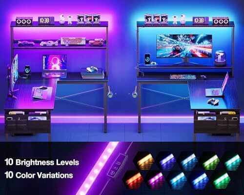 L Shaped Gaming Desk with LED Lights