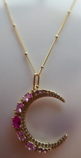Vintage Sterling Silver 925 Gold Plated Moon Pendant Necklace length 20" - 6,1g