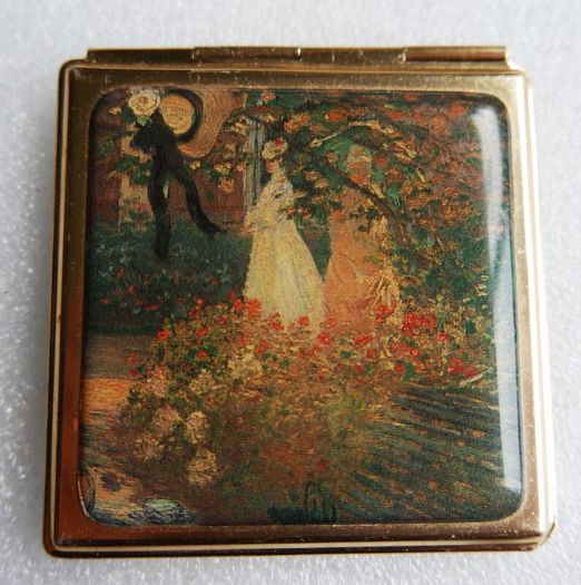 Vintage Art Deco 1930s, hand-painted, enameled compact mirror