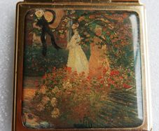 Vintage Art Deco 1930s, hand-painted, enameled compact mirror