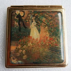 Vintage Art Deco 1930s, hand-painted, enameled compact mirror