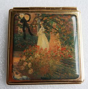 Vintage Art Deco 1930s, hand-painted, enameled compact mirror