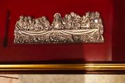 Vintage Italian Framed 3d Art Plaque Pewter Last Supper Wall Hanging Picture
