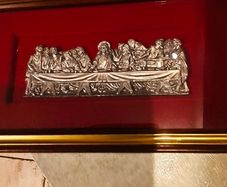 Vintage Italian Framed 3d Art Plaque Pewter Last Supper Wall Hanging Picture