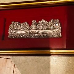 Vintage Italian Framed 3d Art Plaque Pewter Last Supper Wall Hanging Picture
