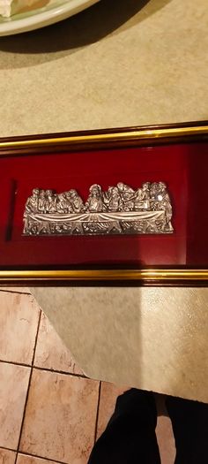 Vintage Italian Framed 3d Art Plaque Pewter Last Supper Wall Hanging Picture