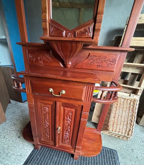 Vintage Mahogany Hall Stand with Mirror & Hooks