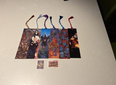 Terry Pratchett 6 Discworld bookmarks and 2 stamps