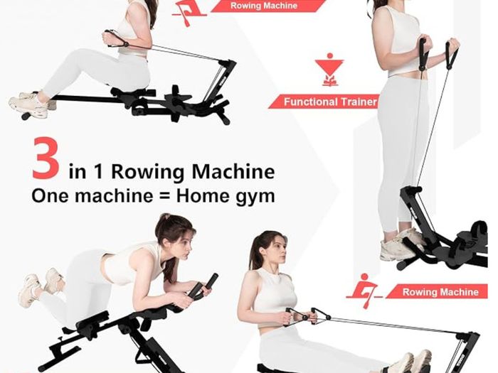 Rowing Machine, Ab Workout, Biceps Curls 3 in 1