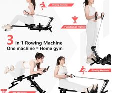 Rowing Machine, Ab Workout, Biceps Curls 3 in 1