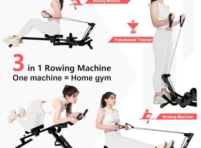 Rowing Machine, Ab Workout, Biceps Curls 3 in 1