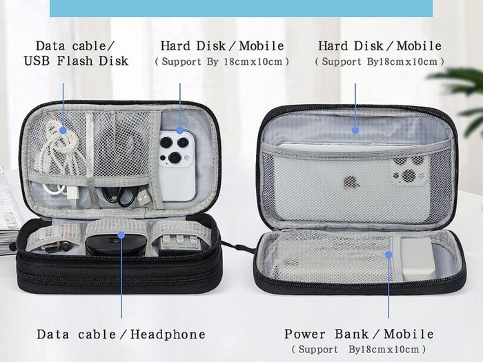 Electronics Accessories Organiser Bag, Travel Cable Organizer Bag Pouch Portable Waterproof Double Layers All-in-One Carry Travel Bag for Cable, Cord, Charger, Phone, Earphone M-Black