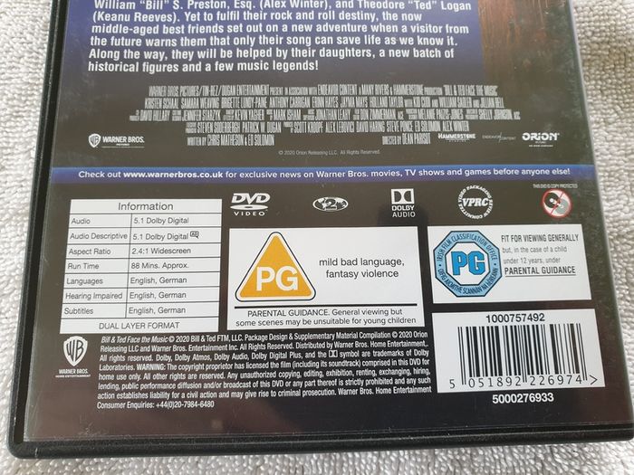 Bill and Ted Face the Music 2020 DVD Alex Winter Keanu Reeves William Sadler