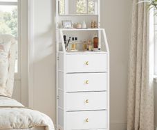 Chest of Drawers with Adjustable Mirror, 2 in 1 Dresser, White 360 Rotating Mirror, 2 in 1 Versatile Free Standing, 4 Drawers, Fitting a Lot in but Take Compact Space