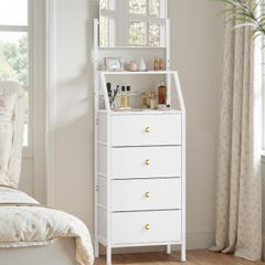 Chest of Drawers with Adjustable Mirror, 2 in 1 Dresser, White 360 Rotating Mirror, 2 in 1 Versatile Free Standing, 4 Drawers, Fitting a Lot in but Take Compact Space