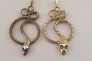 Vintage Lot of 2 Snake with Blue &amp; Red Eyes Brass Pendant 65.5mm