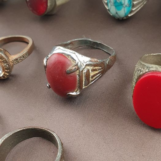 Antique Handmade Mix Brass with Mix Stone Glass Rings Lot Of 15