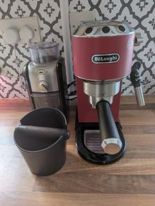 De'Longhi Dedica Espresso Machine + Krups Burr Grinder & Knock Box