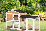Rabbit Hutch Outdoor with Run Guinea Pig Hutch, 2-Tier Bunny Cage with Wheels, No-Leak Plastic Tray, 157.4 x 53 x 99.5 cm, Yellow