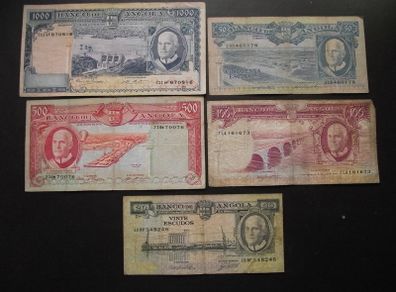 Angola: Set Of 5 Notes: 1000e+500e+100e+50e+20e (1962-1970)