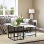 Modern Coffee Table Set of Two, Marble-Effect Nesting Side Tables with Steel Frame for Living Room, White, Black Image 2