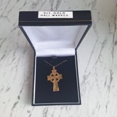 9ct Gold Celtic Cross Necklace - Hallmarked 375 - Made in Ireland