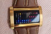 Vintage 01TheOne "Ibiza Ride" Binary LED Watch - Rose Gold &amp; Brown Leather