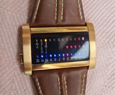 Vintage 01TheOne "Ibiza Ride" Binary LED Watch - Rose Gold & Brown Leather