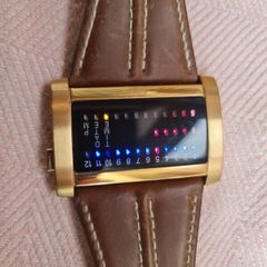 Vintage 01TheOne "Ibiza Ride" Binary LED Watch - Rose Gold & Brown Leather