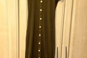 Khaki green ribbed material midi dress with show buttons