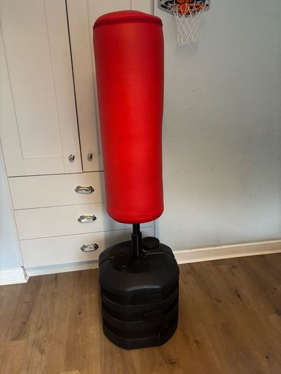 Smyths boxing bag stand and gloves
