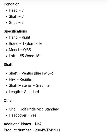 Taylormade Qi35 #5 Wood 18 Degree / Ventus Blue Fw 5-R Regular