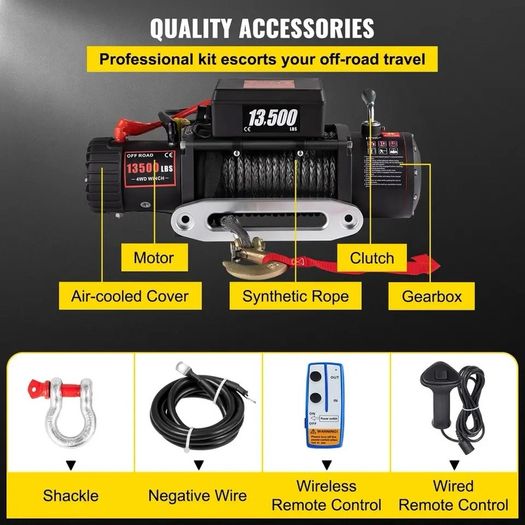 13500 LBS Electric Winch 12V 6120KG 13500LBS For 4X4 92FT Synthetic Trailer Ropes Towing Strap