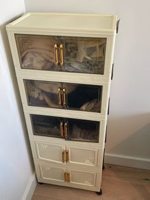 Foldable Wardrobe Storage Cabinet with 4 Wheels Cream Good Condition